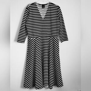 Agnes & Dora Midi Striped Dress Black & White Side Pockets Soft Stretchy Sz 2X